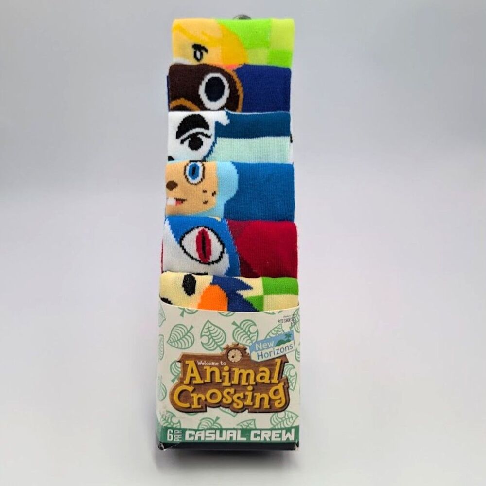 Animal Cross 6 Pair Casual Crew Size 8-12 Bioworld Nintendo Novelty Socks